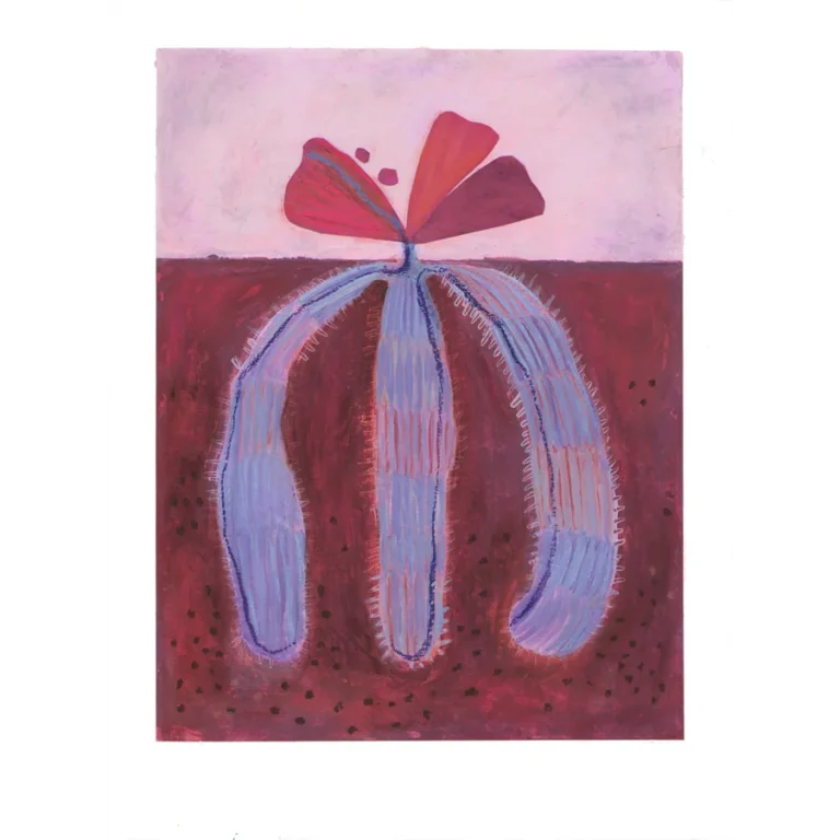 Rooted in red, abstract original artwork in pink and crimson red, by jenny atina.