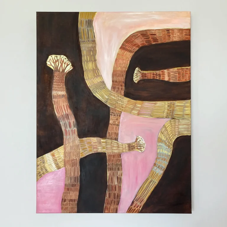 Original painting, Silent Search by Jenny Atina in pink and brown colors.